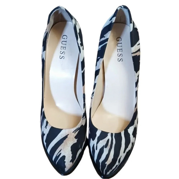CHIC STATEMENT GUESS ZEBRA /TIGER PRINT IN NEUTRAL COLORS PLATFORM HEEL SIZE 8 - Picture 9 of 12